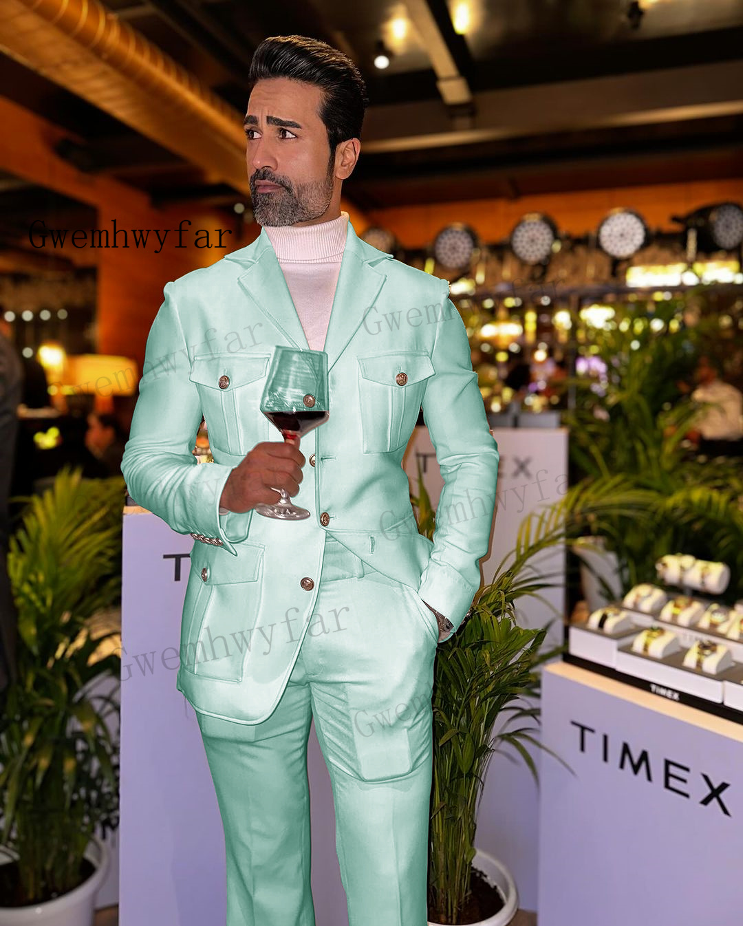Men'S Grooming Jacket - Gwenhwyfar Mint Green Affrica Slim Fit